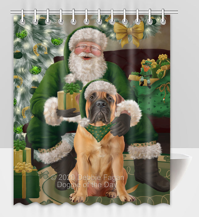 Christmas Irish Santa with Gift and Bullmastiff Dog Shower Curtain Bathroom Accessories Decor Bath Tub Screens SC123