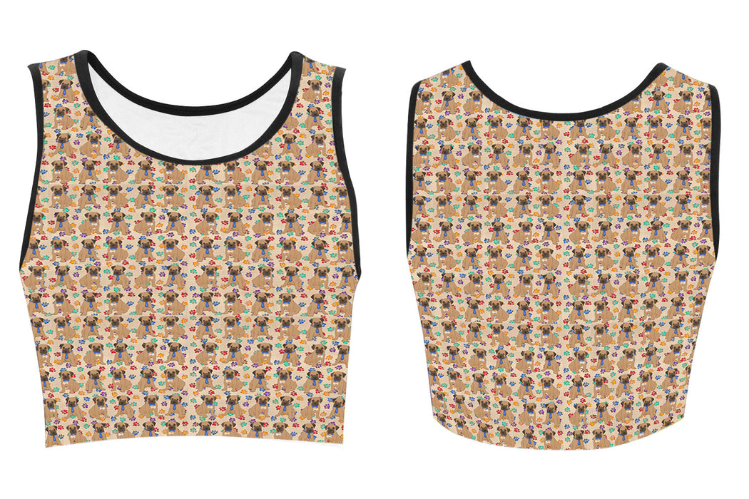 Rainbow Paw Print Bullmastiff Dogs Blue Women's Crop Top