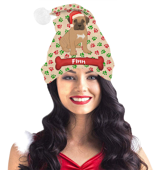 Pet Name Personalized Christmas Paw Print Bulldog Dogs Santa Hat
