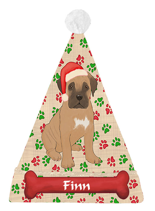 Pet Name Personalized Christmas Paw Print Bulldog Dogs Santa Hat