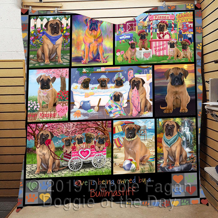 Love is Being Owned Bullmastiff Dog Grey Quilt