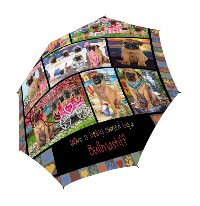 Love is Being Owned Bullmastiff Dog Grey Semi-Automatic Foldable Umbrella