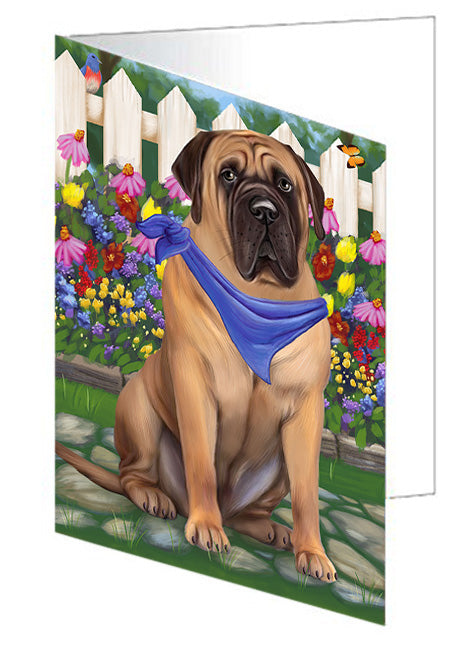 Spring Floral Bullmastiff Dog Handmade Artwork Assorted Pets Greeting Cards and Note Cards with Envelopes for All Occasions and Holiday Seasons GCD53513