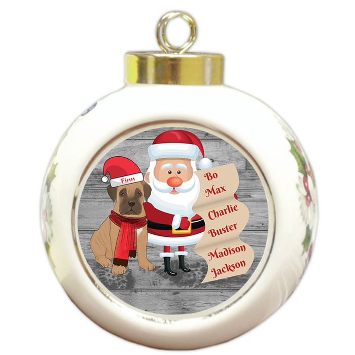 Custom Personalized Santa with Bullmastiff Dog Christmas Round Ball Ornament