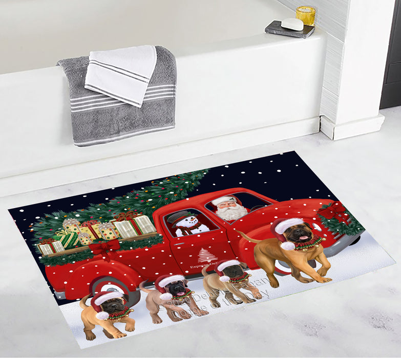 Christmas Express Delivery Red Truck Running Bullmastiff Dogs Bath Mat BRUG53461