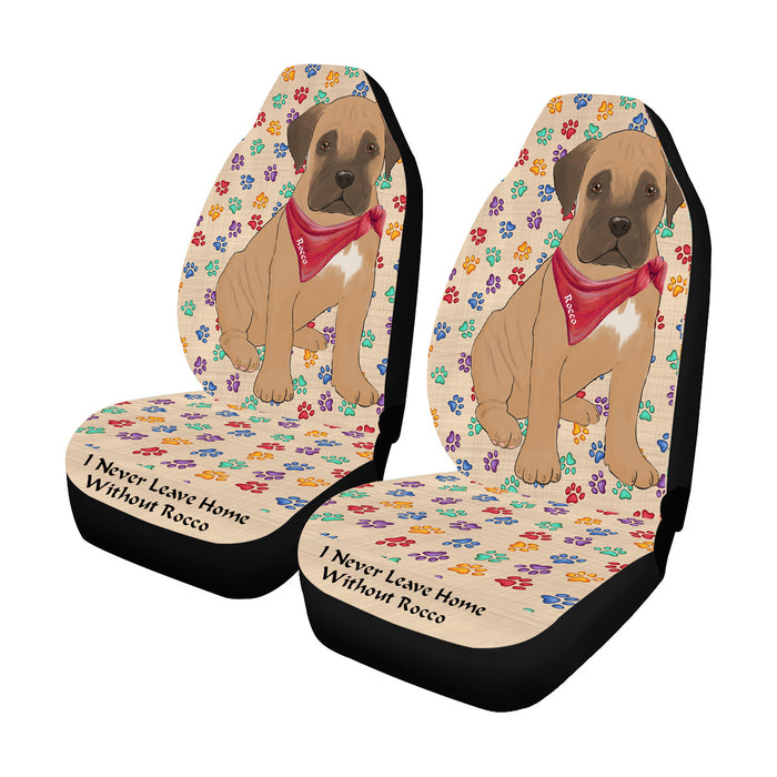 Personalized I Never Leave Home Paw Print Bullmastiff Dogs Pet Front Car Seat Cover (Set of 2)