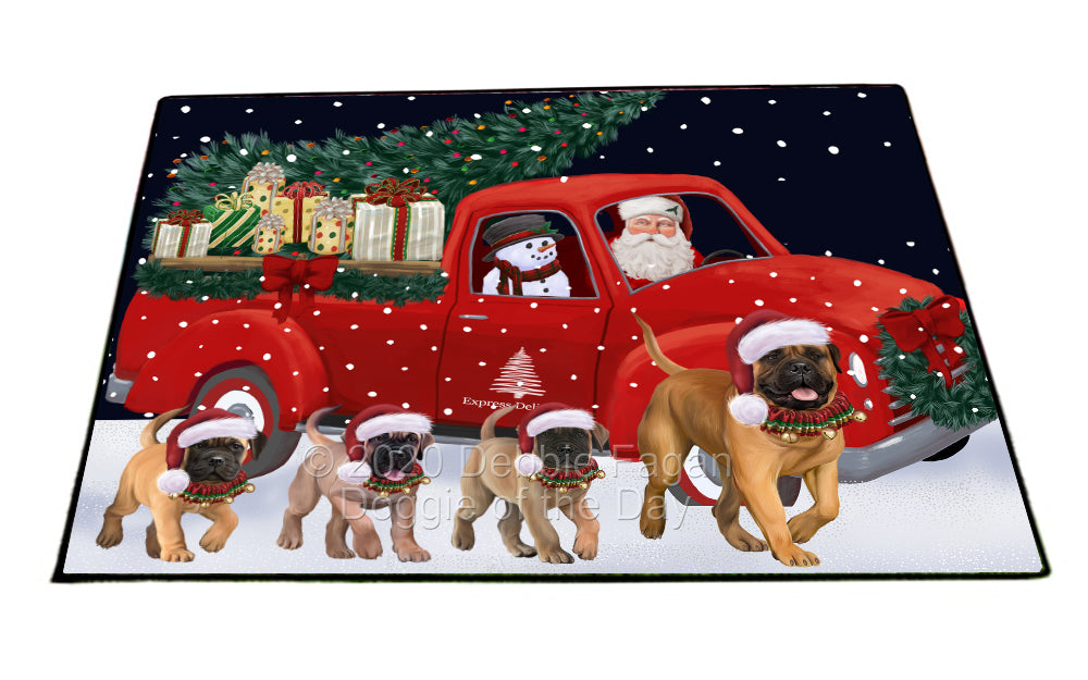 Christmas Express Delivery Red Truck Running Bullmastiff Dogs Indoor/Outdoor Welcome Floormat - Premium Quality Washable Anti-Slip Doormat Rug FLMS56578