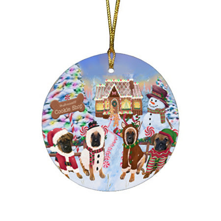 Holiday Gingerbread Cookie Shop Bullmastiffs Dog Round Flat Christmas Ornament RFPOR56744