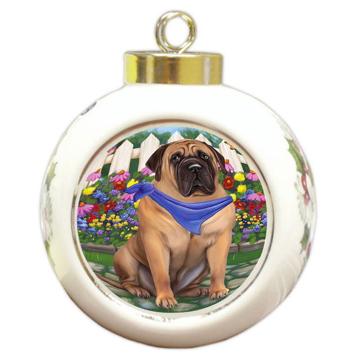 Spring Dog House Bullmastiff Dog Round Ball Christmas Ornament RBPOR49826