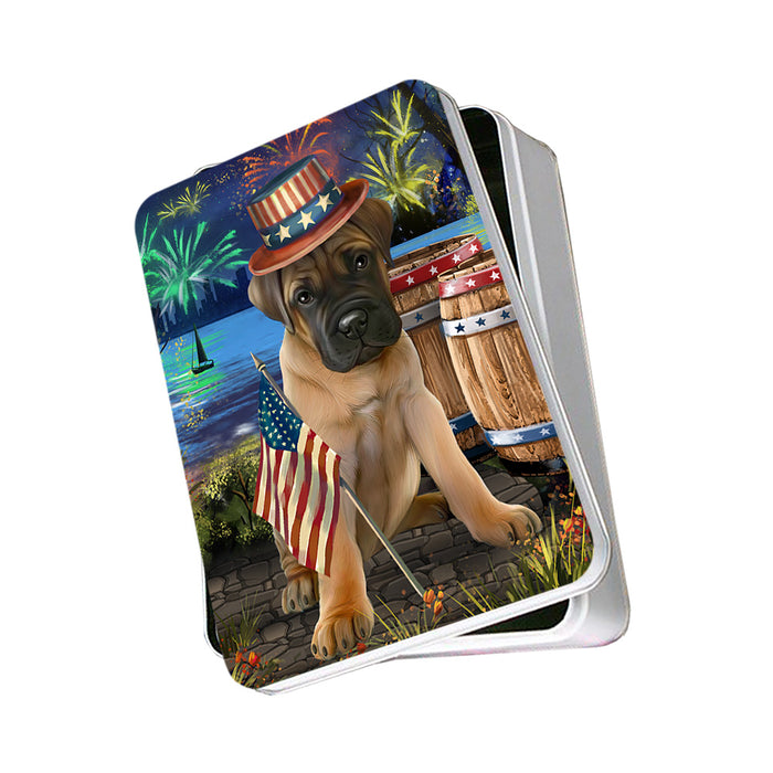 4th of July Independence Day Fireworks Bullmastiff Dog at the Lake Photo Storage Tin PITN50942