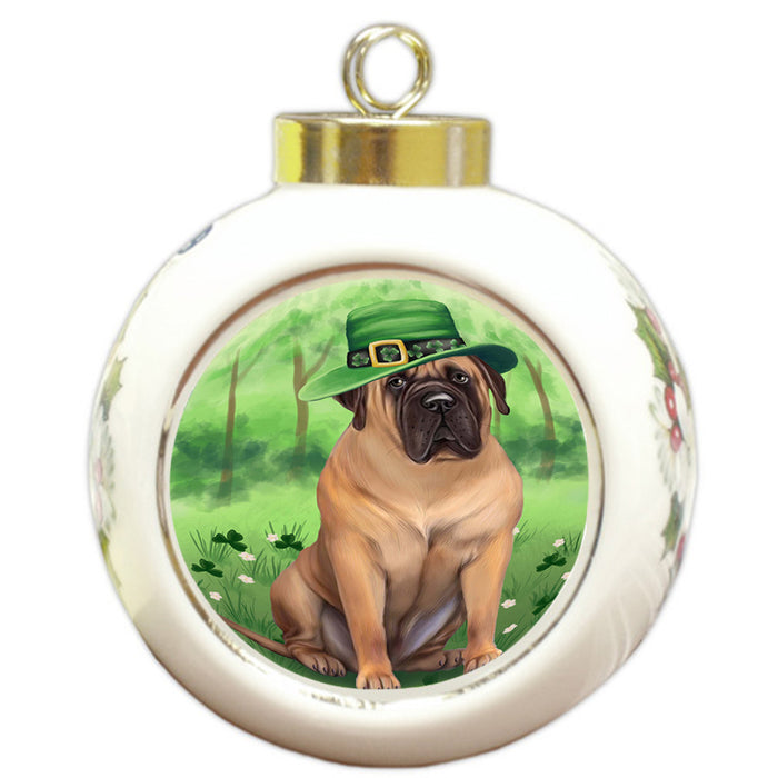 St. Patricks Day Irish Portrait Bullmastiff Dog Round Ball Christmas Ornament RBPOR48755