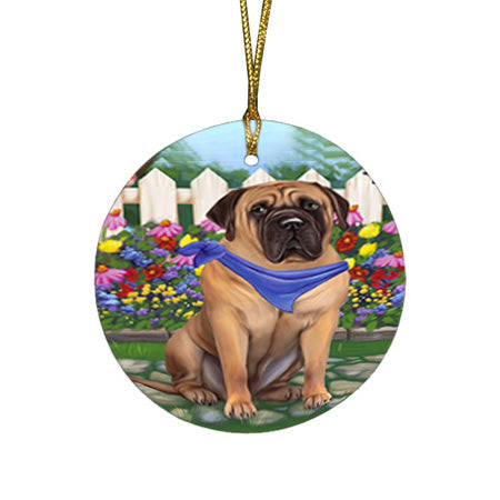 Spring Dog House Bullmastiff Dog Round Flat Christmas Ornament RFPOR49817