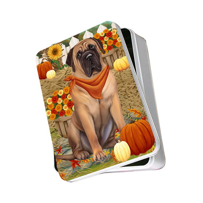 Fall Autumn Greeting Bullmastiff Dog with Pumpkins Photo Storage Tin PITN50712