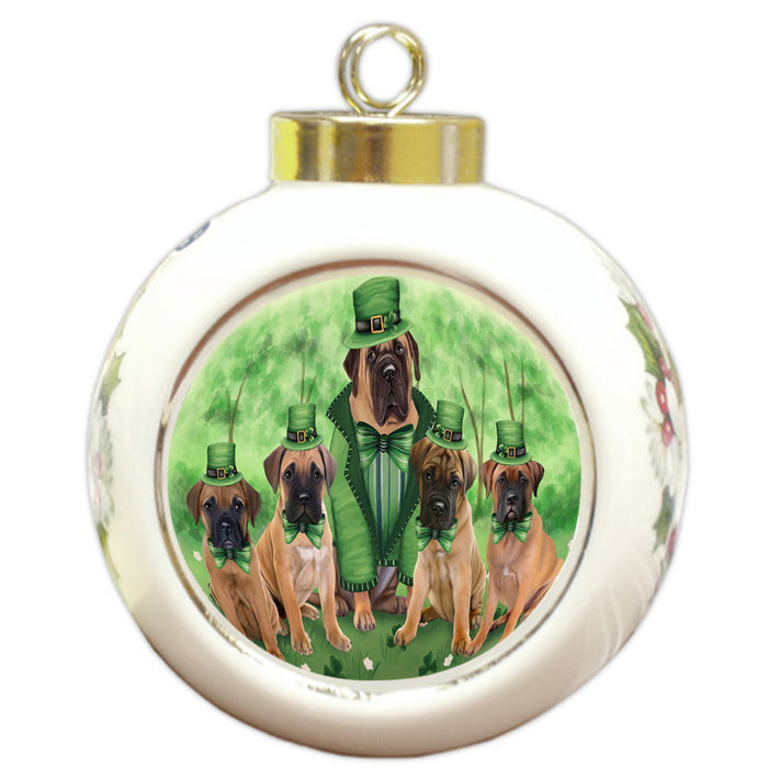 St. Patricks Day Irish Family Portrait Bullmastiffs Dog Round Ball Christmas Ornament RBPOR48756