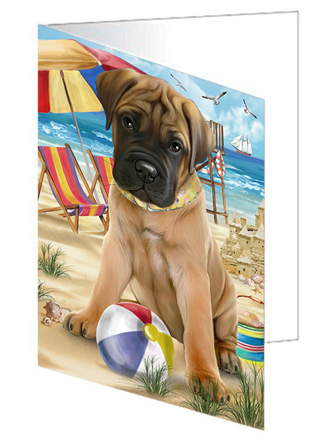 Pet Friendly Beach Bullmastiff Dog Handmade Artwork Assorted Pets Greeting Cards and Note Cards with Envelopes for All Occasions and Holiday Seasons GCD54080