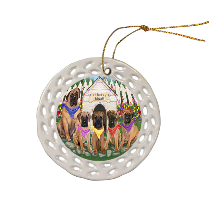 Spring Floral Bullmastiffs Dog Ceramic Doily Ornament DPOR49827