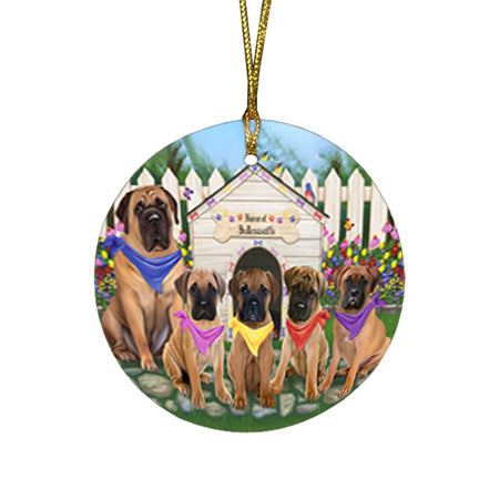 Spring Floral Bullmastiffs Dog Round Flat Christmas Ornament RFPOR49818