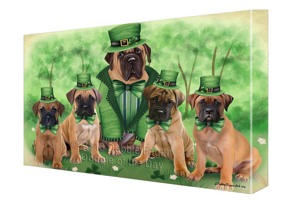St. Patricks Day Irish Family Portrait Bullmastiffs Dog Canvas Wall Art CVS54417