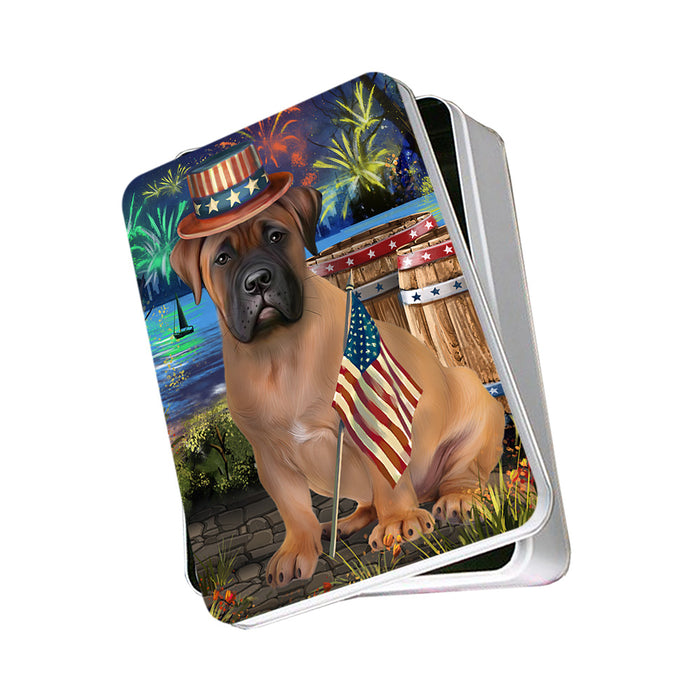 4th of July Independence Day Fireworks Bullmastiff Dog at the Lake Photo Storage Tin PITN50943