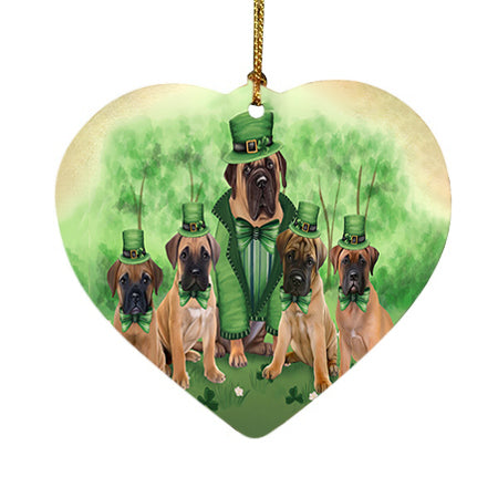 St. Patricks Day Irish Family Portrait Bullmastiffs Dog Heart Christmas Ornament HPOR48756