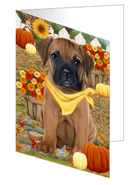 Fall Autumn Greeting Bullmastiff Dog with Pumpkins Handmade Artwork Assorted Pets Greeting Cards and Note Cards with Envelopes for All Occasions and Holiday Seasons GCD56168