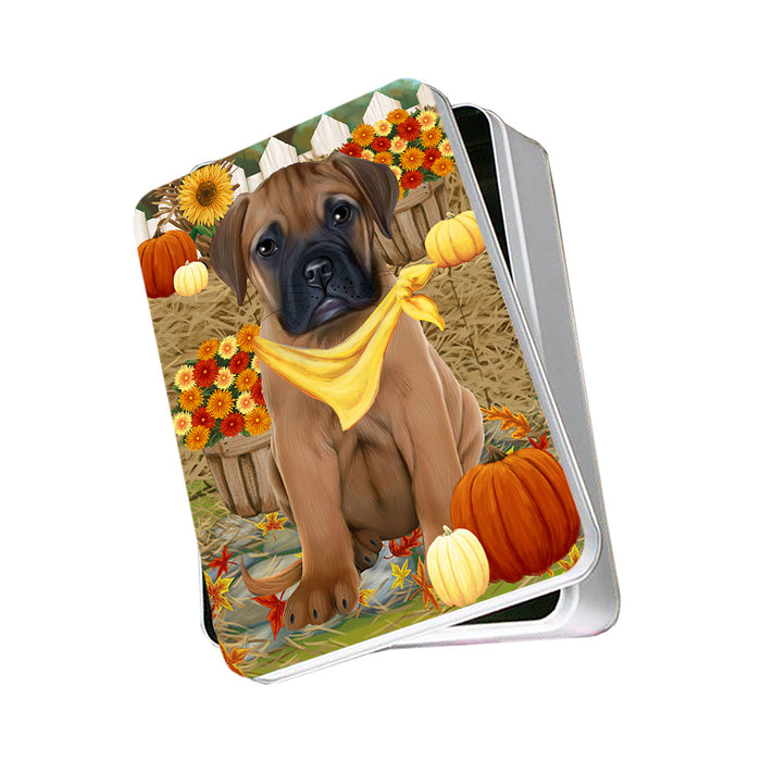 Fall Autumn Greeting Bullmastiff Dog with Pumpkins Photo Storage Tin PITN50713