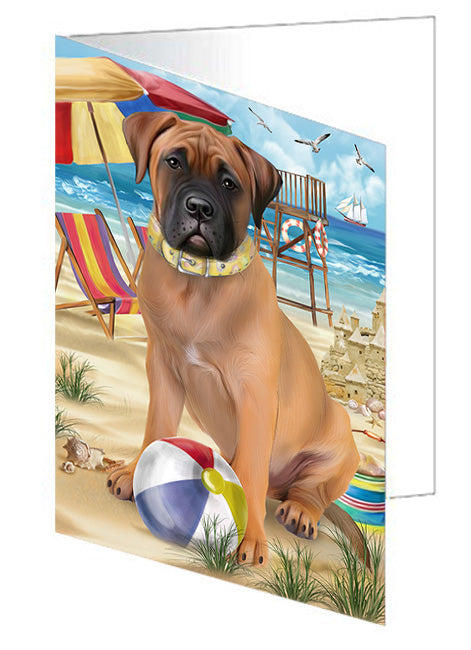 Pet Friendly Beach Bullmastiff Dog Handmade Artwork Assorted Pets Greeting Cards and Note Cards with Envelopes for All Occasions and Holiday Seasons GCD54083