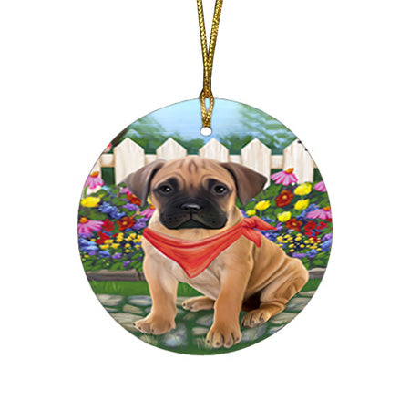 Spring Floral Bullmastiff Dog Round Flat Christmas Ornament RFPOR49819