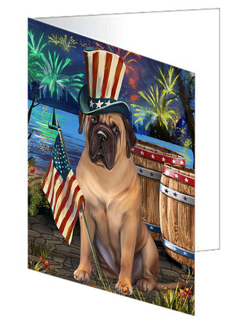 4th of July Independence Day Fireworks Bullmastiff Dog at the Lake Handmade Artwork Assorted Pets Greeting Cards and Note Cards with Envelopes for All Occasions and Holiday Seasons GCD56861