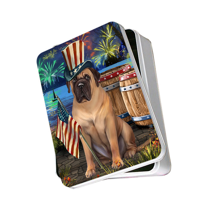 4th of July Independence Day Fireworks Bullmastiff Dog at the Lake Photo Storage Tin PITN50944