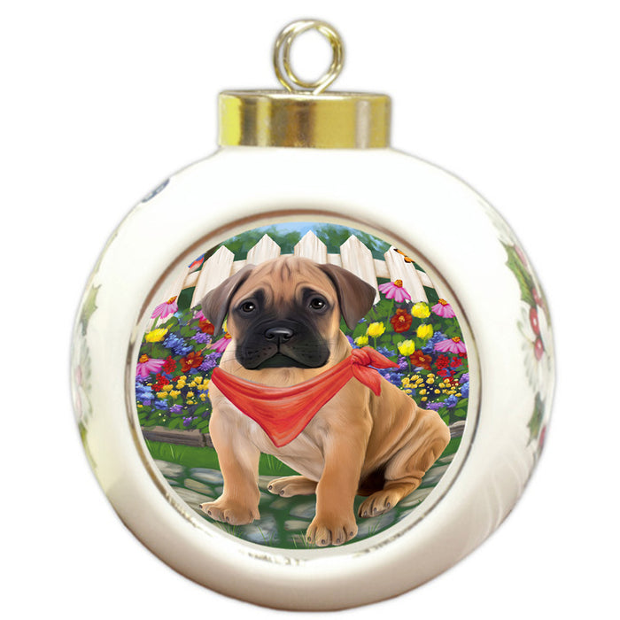 Spring Floral Bullmastiff Dog Round Ball Christmas Ornament RBPOR49828