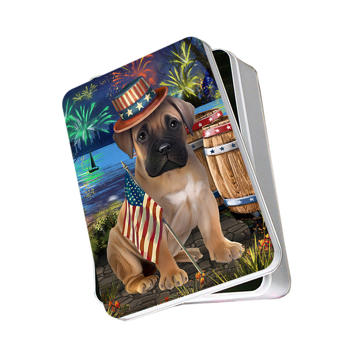 4th of July Independence Day Fireworks Bullmastiff Dog at the Lake Photo Storage Tin PITN50945