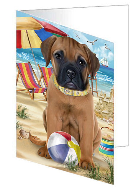 Pet Friendly Beach Bullmastiff Dog Handmade Artwork Assorted Pets Greeting Cards and Note Cards with Envelopes for All Occasions and Holiday Seasons GCD54086