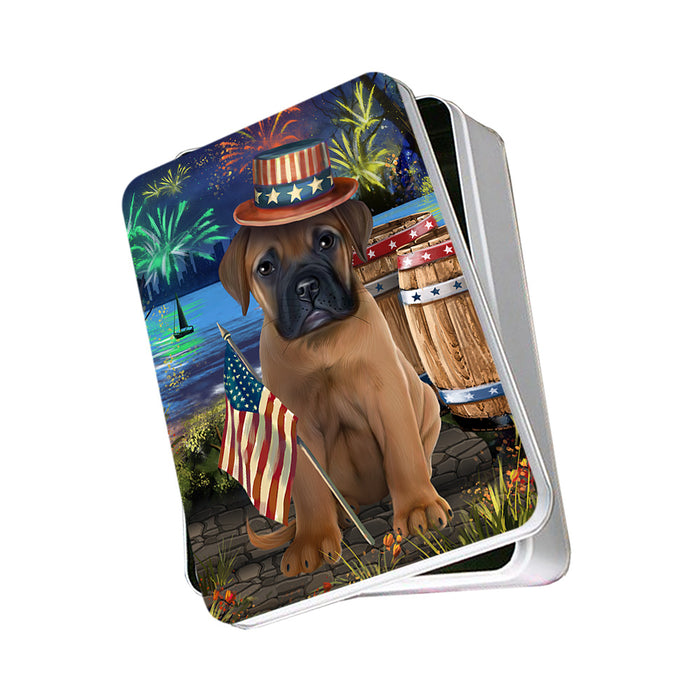 4th of July Independence Day Fireworks Bullmastiff Dog at the Lake Photo Storage Tin PITN50946