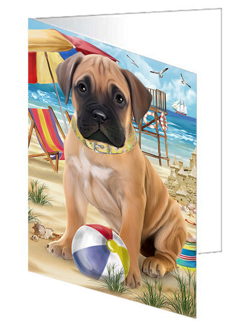 Pet Friendly Beach Bullmastiff Dog Handmade Artwork Assorted Pets Greeting Cards and Note Cards with Envelopes for All Occasions and Holiday Seasons GCD54089