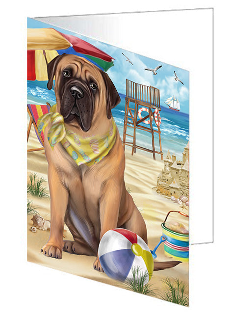 Pet Friendly Beach Bullmastiff Dog Handmade Artwork Assorted Pets Greeting Cards and Note Cards with Envelopes for All Occasions and Holiday Seasons GCD54092