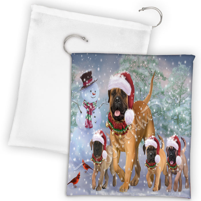 Christmas Running Fammily Bullmastiff Dogs Drawstring Laundry or Gift Bag LGB48212