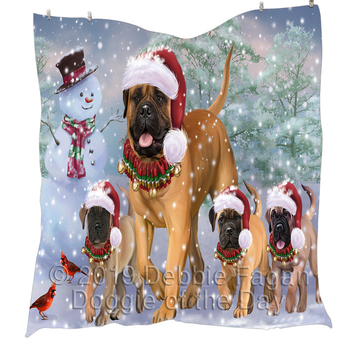 Christmas Running Fammily Bullmastiff Dogs Quilt