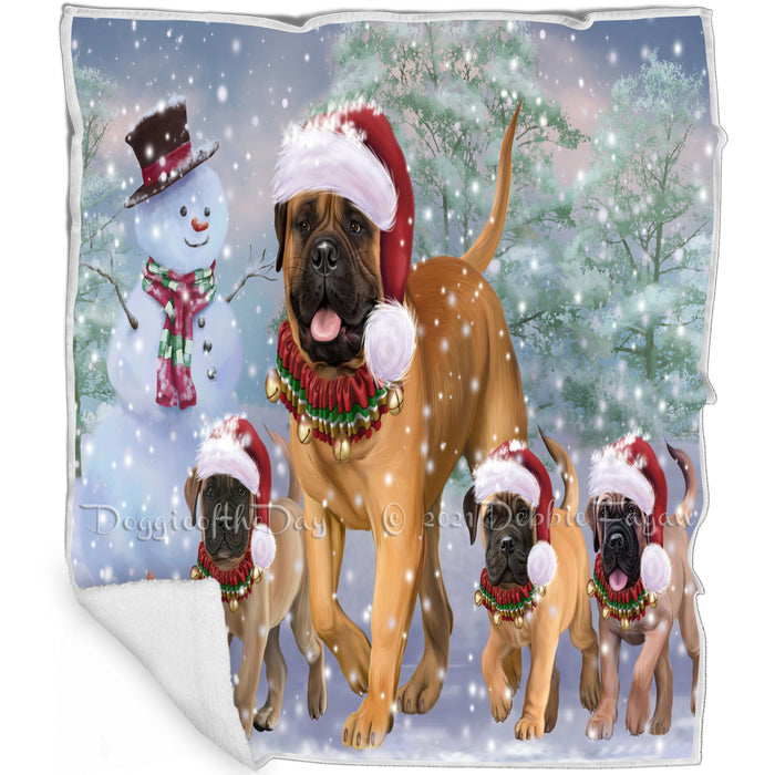 Christmas Running Family Bullmastiffs Dog Blanket BLNKT129153
