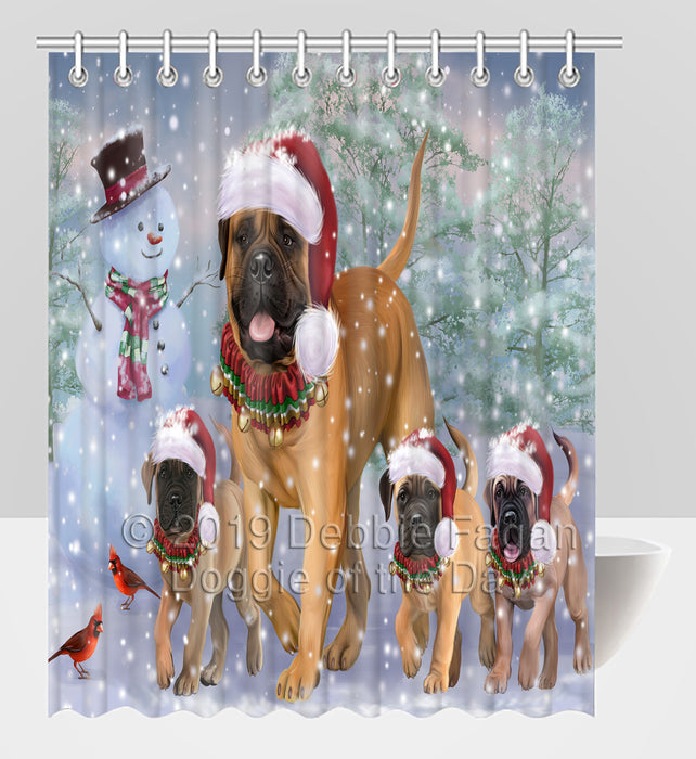 Christmas Running Fammily Bullmastiff Dogs Shower Curtain