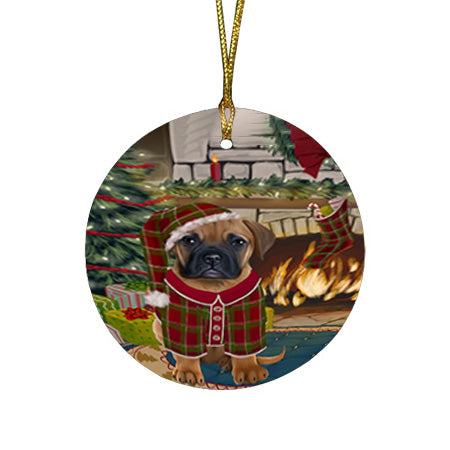 The Stocking was Hung Bullmastiff Dog Round Flat Christmas Ornament RFPOR55612