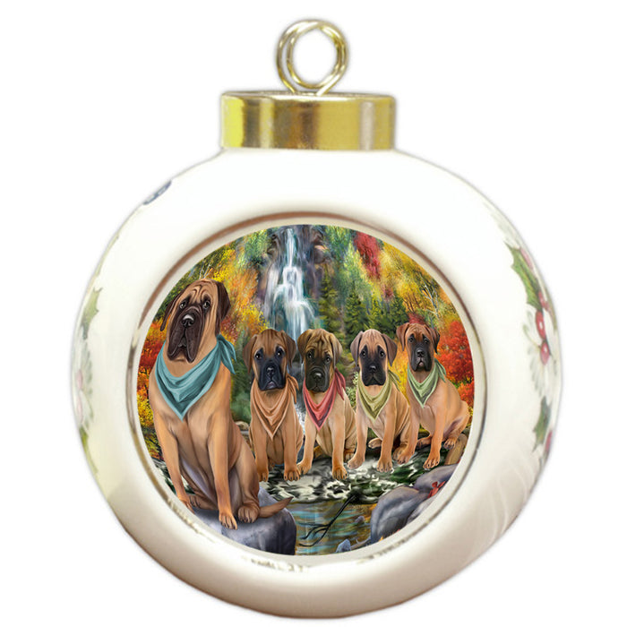 Scenic Waterfall Bullmastiffs Dog Round Ball Christmas Ornament RBPOR51848