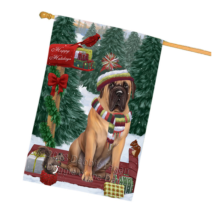 Merry Christmas Woodland Sled Bullmastiff Dog House Flag FLG55309