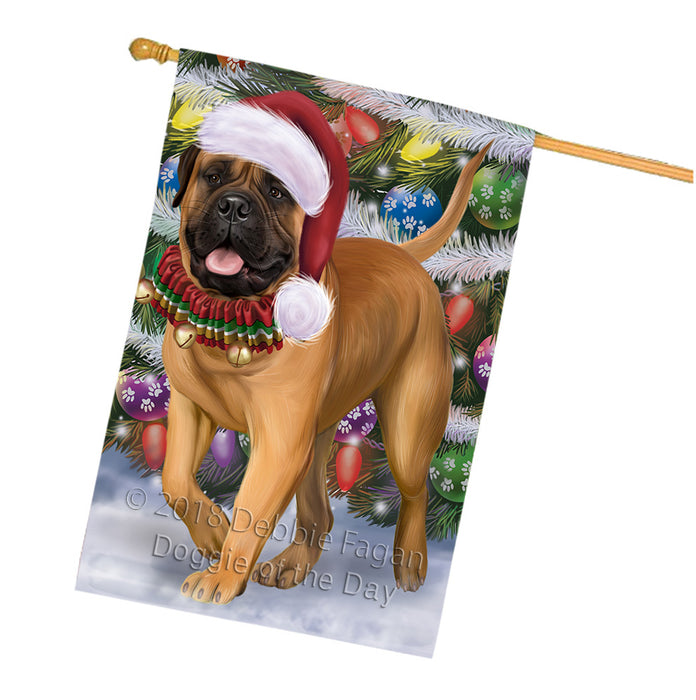 Trotting in the Snow Bullmastiff Dog House Flag FLG57333