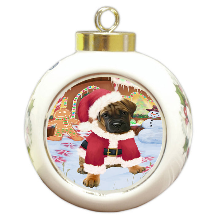 Christmas Gingerbread House Candyfest Bullmastiff Dog Round Ball Christmas Ornament RBPOR56580