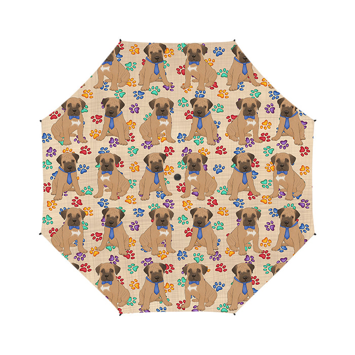 Rainbow Paw Print Bullmastiff Dogs Blue Semi-Automatic Foldable Umbrella
