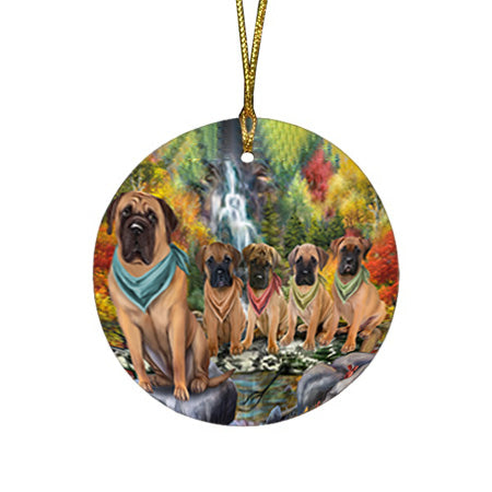 Scenic Waterfall Bullmastiffs Dog Round Flat Christmas Ornament RFPOR51839