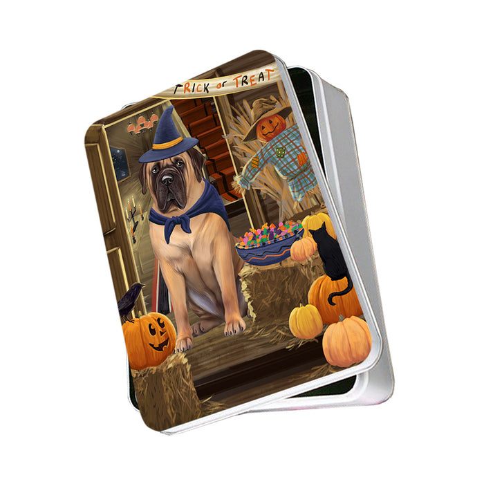 Enter at Own Risk Trick or Treat Halloween Bullmastiff Dog Photo Storage Tin PITN53059
