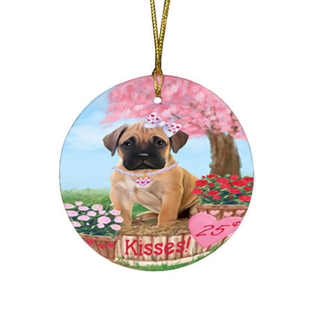 Rosie 25 Cent Kisses Bullmastiff Dog Round Flat Christmas Ornament RFPOR56781