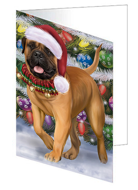 Trotting in the Snow Bullmastiff Dog Handmade Artwork Assorted Pets Greeting Cards and Note Cards with Envelopes for All Occasions and Holiday Seasons GCD74462